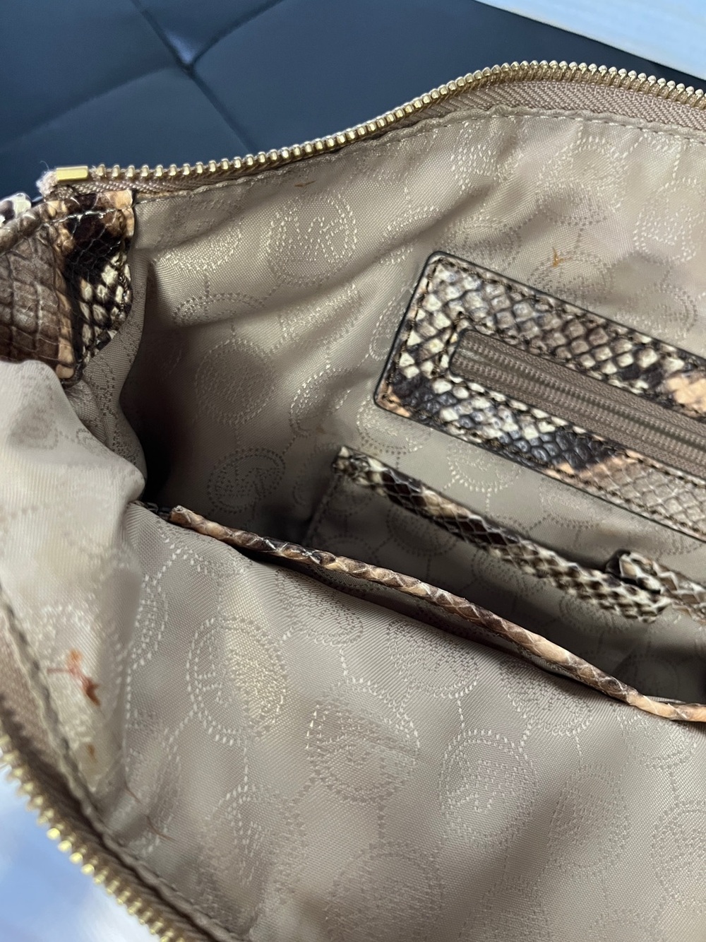 Michael Kors Embossed Leather Snakeskin Python Print Riley Satchel Hand Bag - Picture 12 of 14
